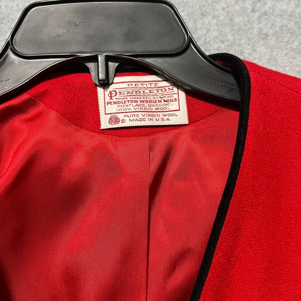 Petite Pendleton Red Wool Blazer Jacket Black Tri… - image 2